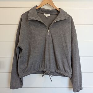 Haven Well Within Grey Quarter Zip Drawstring Pullover Sweatshirt Large Talbots